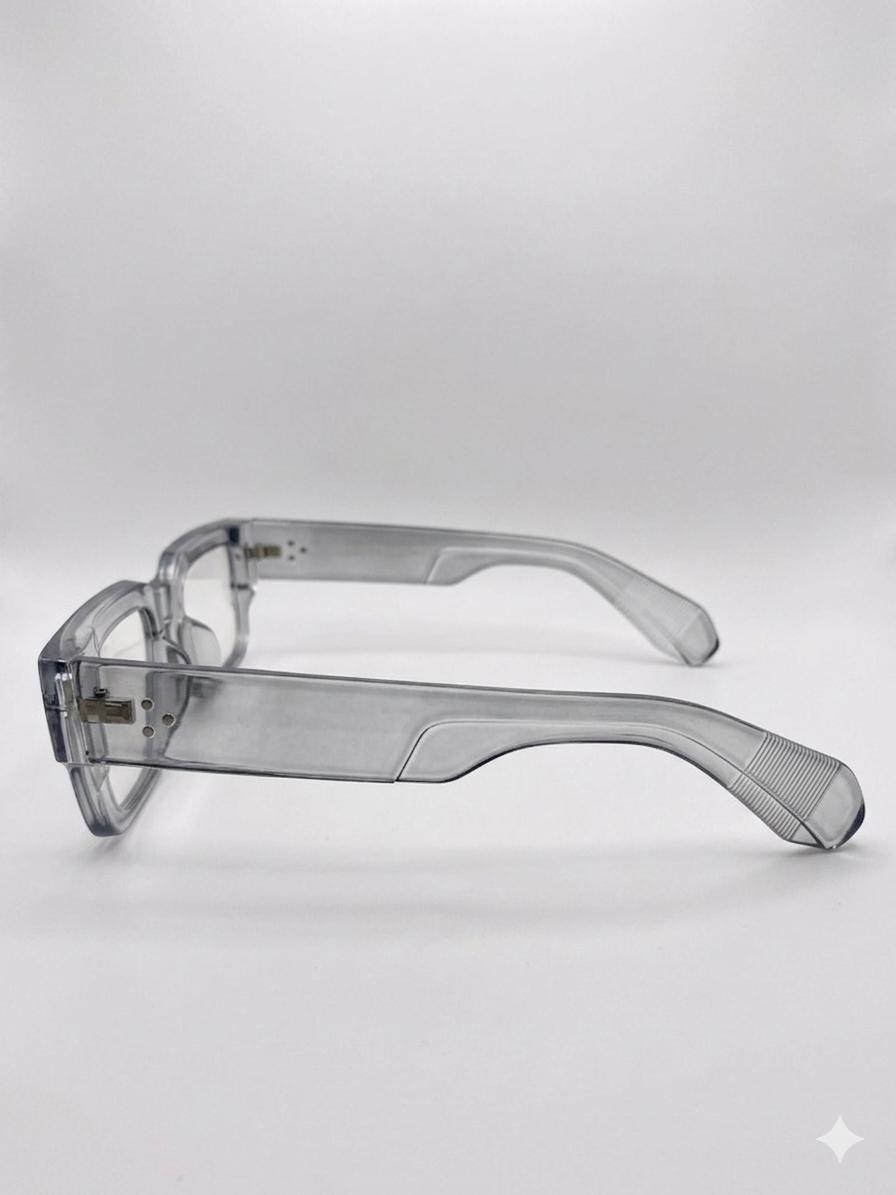 Montura Óptica Cuadrada en Acetato Translúcido Gris – Estilo Casual Moderno
