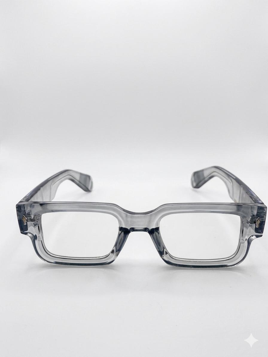 Montura Óptica Cuadrada en Acetato Translúcido Gris – Estilo Casual Moderno