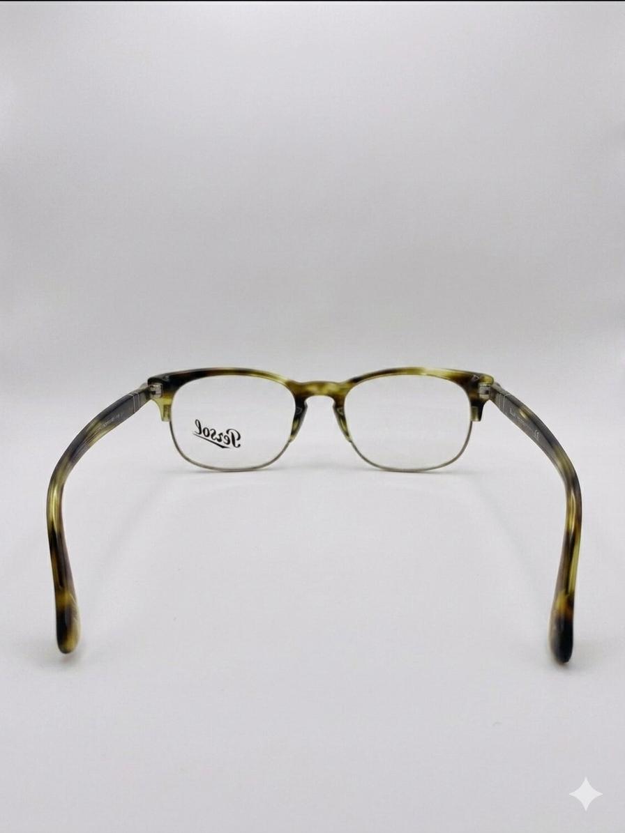 Gafas de Vista Persol – Montura Rectangular Carey Verde y Plata (Semial aire)
