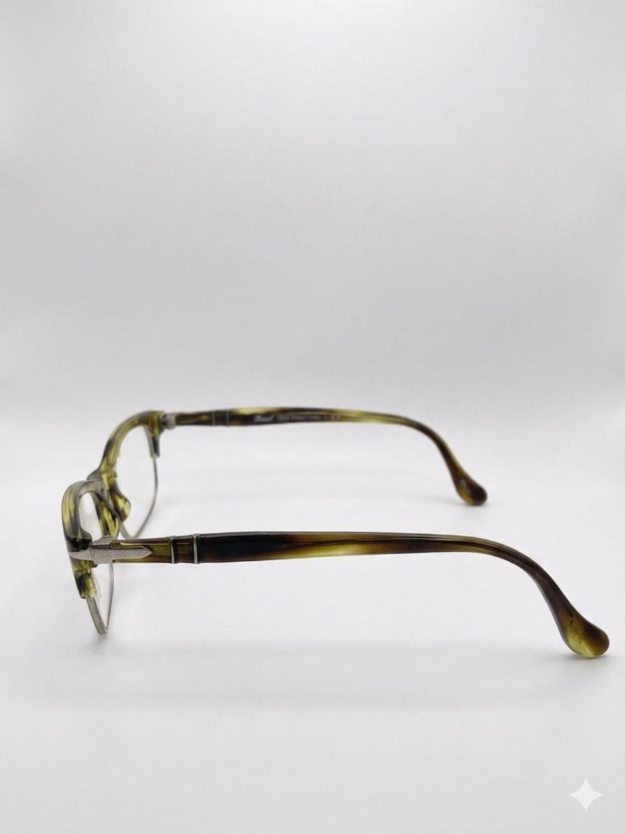 Gafas de Vista Persol – Montura Rectangular Carey Verde y Plata (Semial aire)