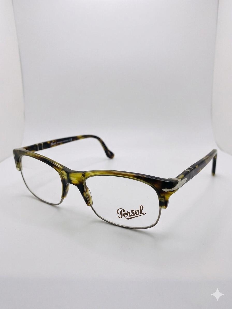 Gafas de Vista Persol – Montura Rectangular Carey Verde y Plata (Semial aire)