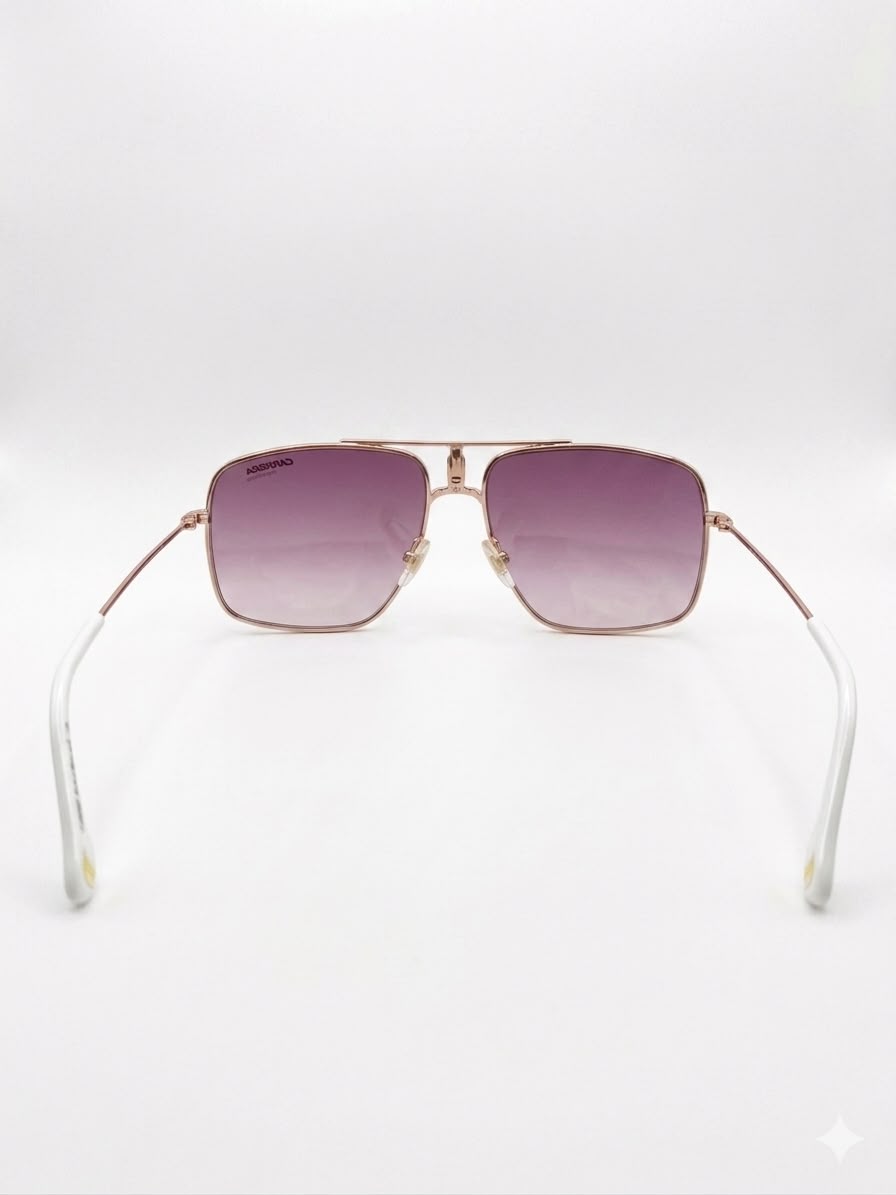 Gafas de sol diseño con marco blanco y detalles dorados