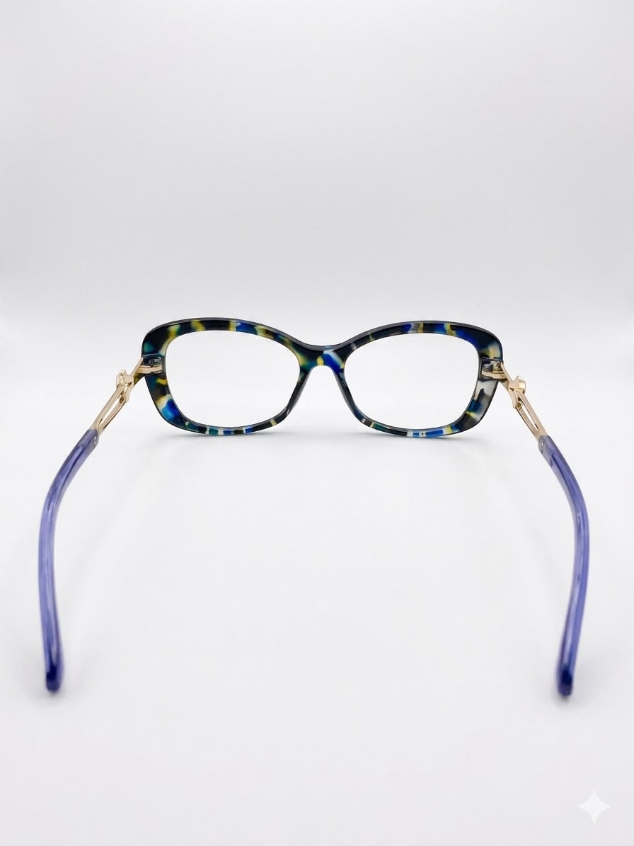 Gafas graduadas de diseño con marco estampado y patillas metálicas