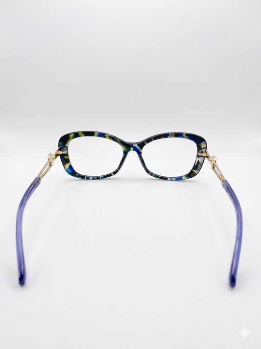 Gafas graduadas de diseño con marco estampado y patillas metálicas
