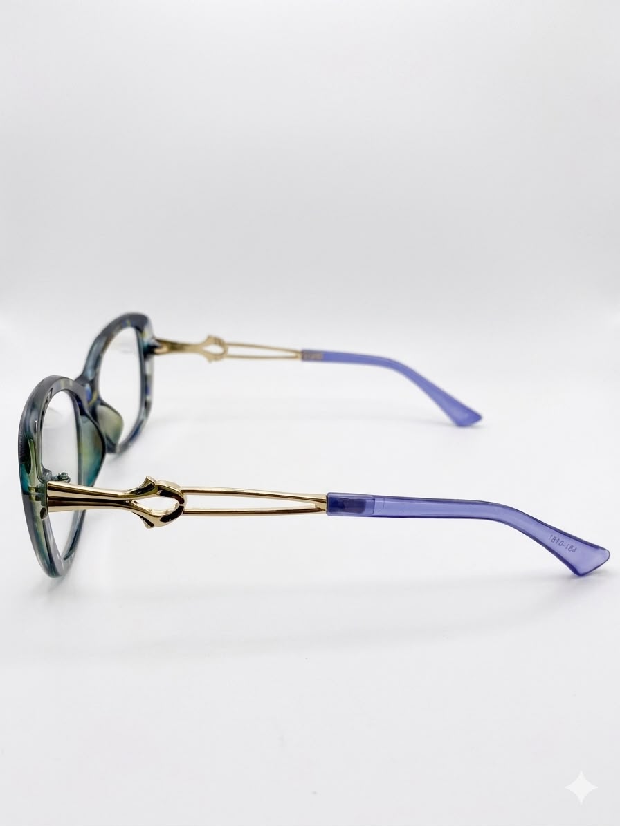 Gafas graduadas de diseño con marco estampado y patillas metálicas