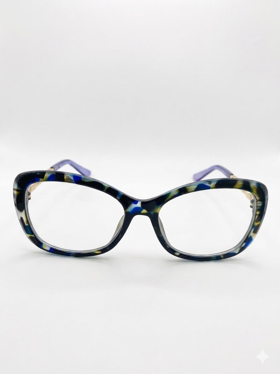 Gafas graduadas de diseño con marco estampado y patillas metálicas