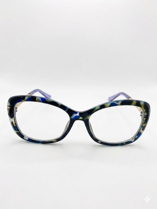 Gafas graduadas de diseño con marco estampado y patillas metálicas