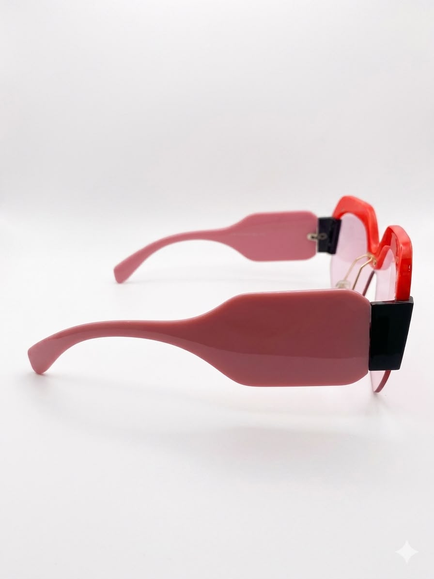 Gafas de Sol Estilo Moderno con Montura Roja y Lentes Rosadas