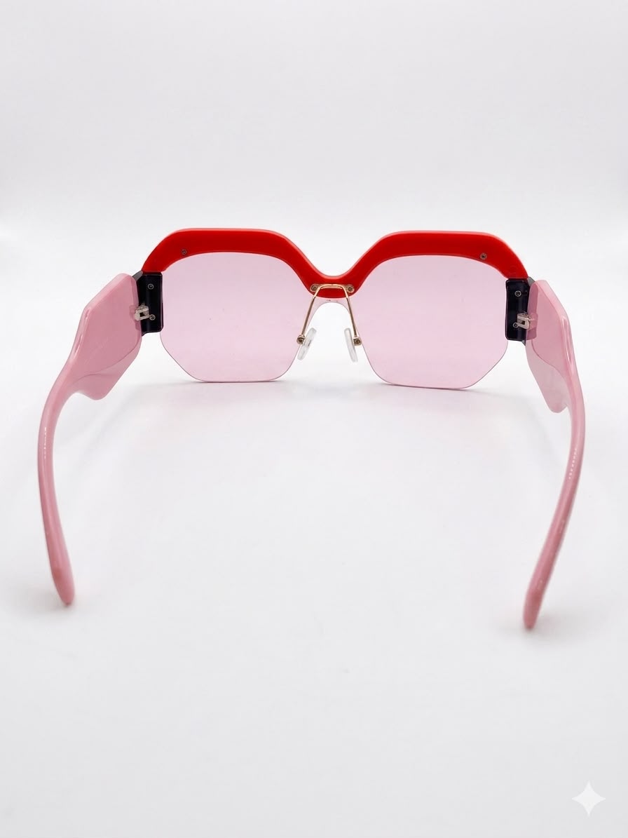 Gafas de Sol Estilo Moderno con Montura Roja y Lentes Rosadas