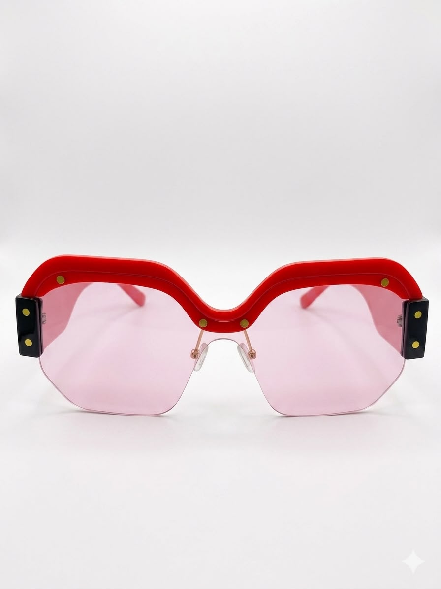 Gafas de Sol Estilo Moderno con Montura Roja y Lentes Rosadas