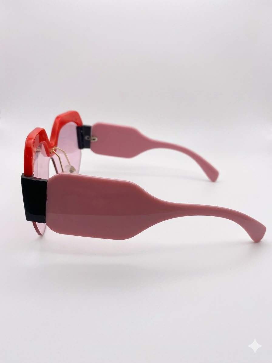 Gafas de Sol Estilo Moderno con Montura Roja y Lentes Rosadas