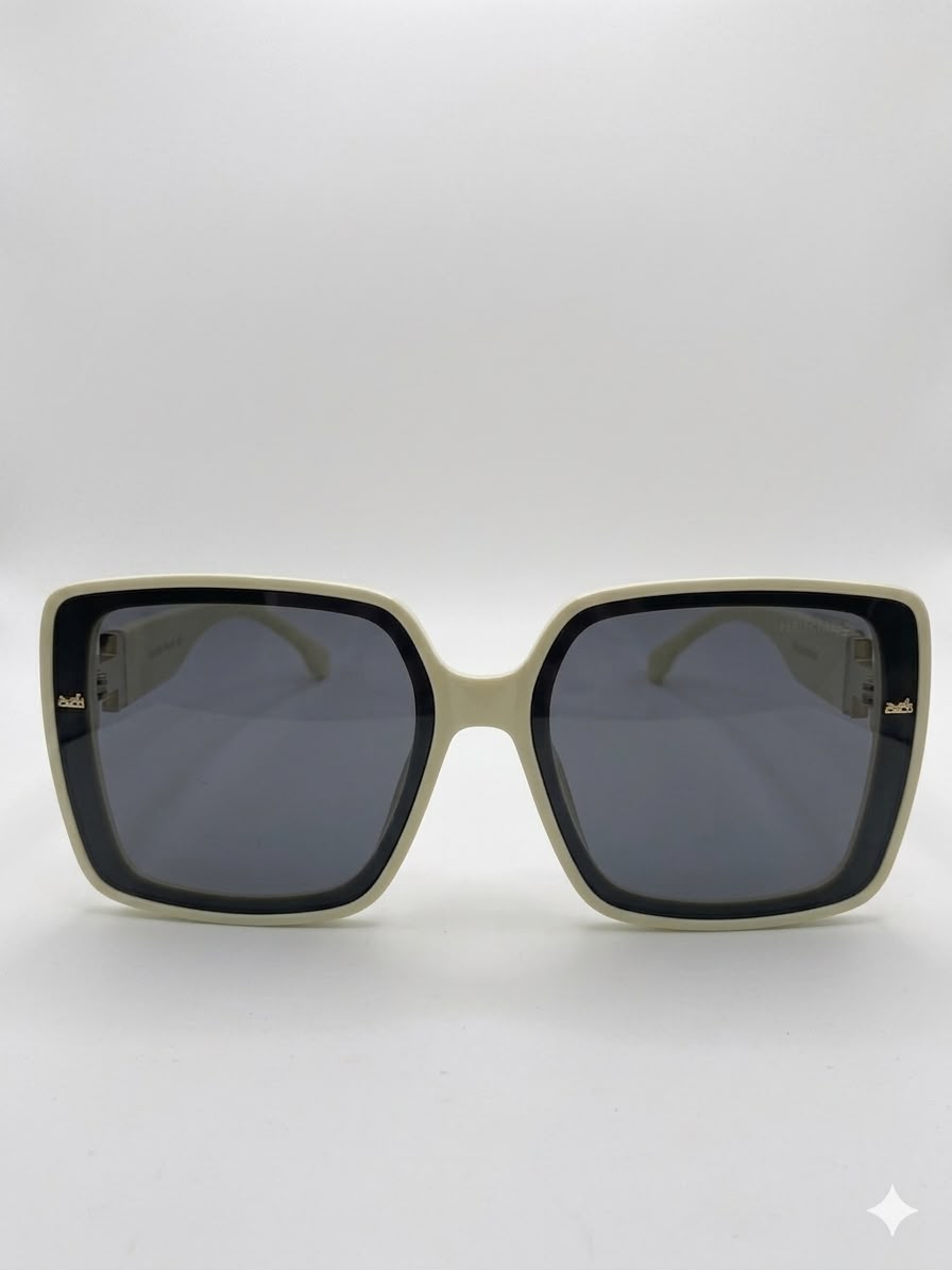Gafas de Sol Estilo Oversized con Detalle de "H" en Patillas - Color Crema