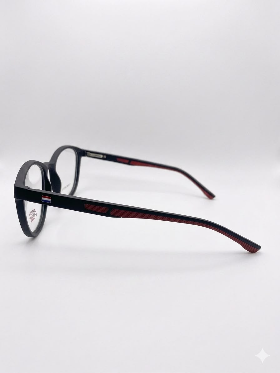 Montura Oftálmica Otto Capuzzo TJ2666 - Negro Mate con Detalles Deportivos Rojos
