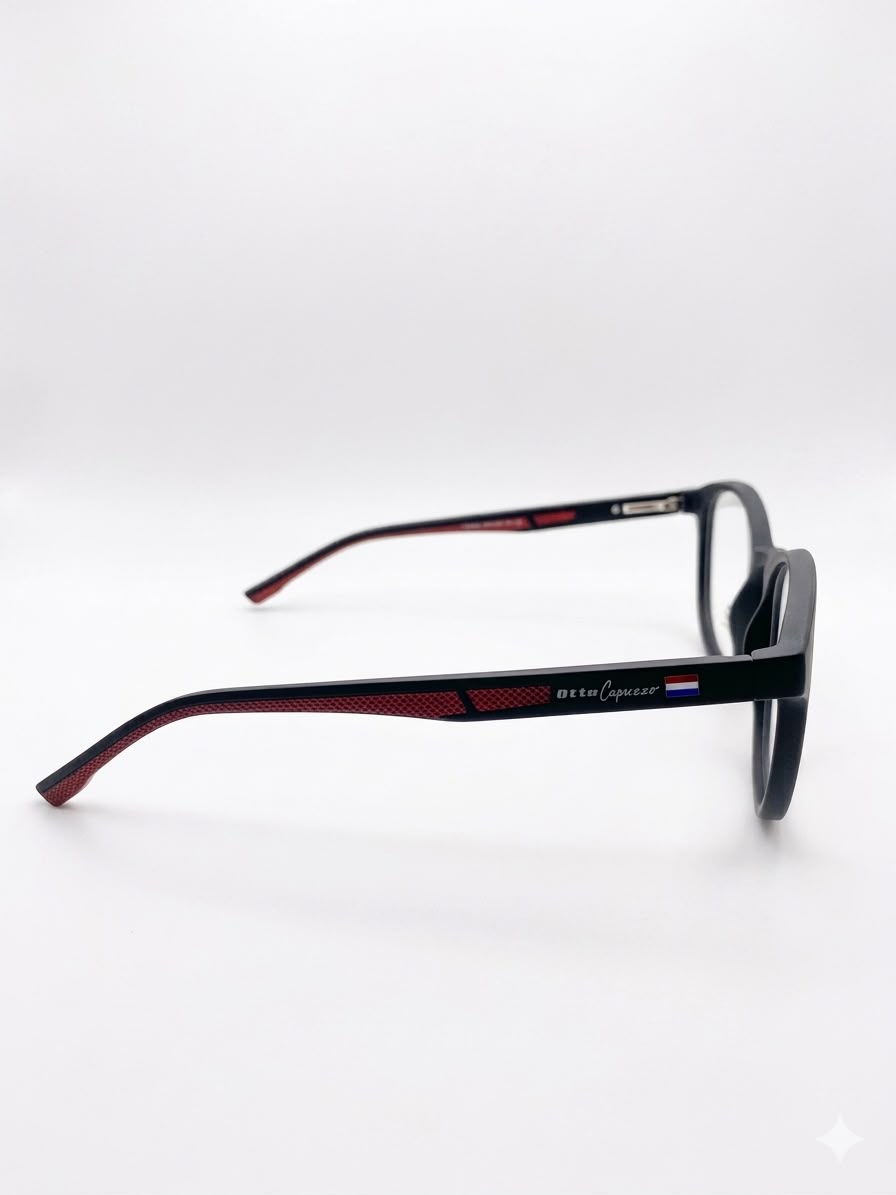 Montura Oftálmica Otto Capuzzo TJ2666 - Negro Mate con Detalles Deportivos Rojos