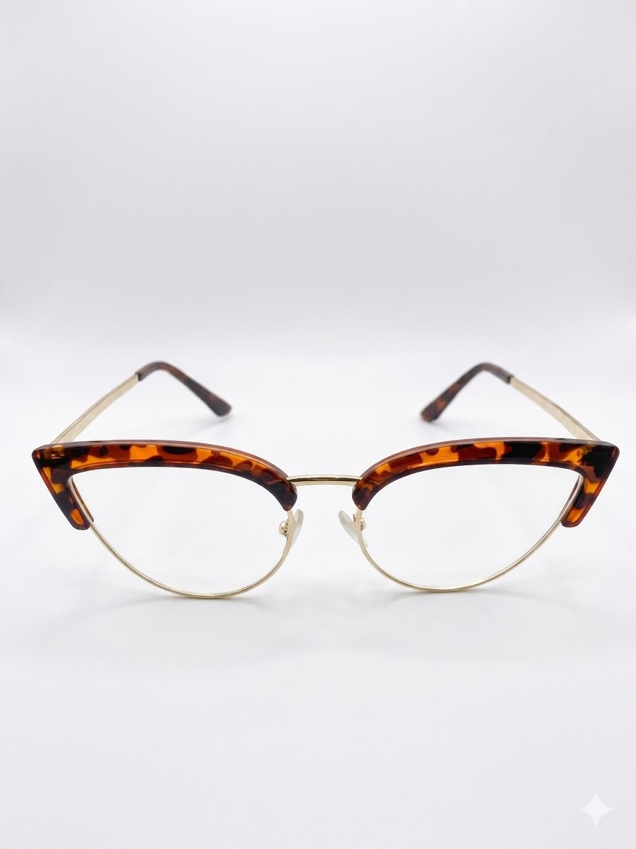 Lentes Oftálmicos Tipo "Cat-Eye" con Marco de Carey y Varillas Metálicas