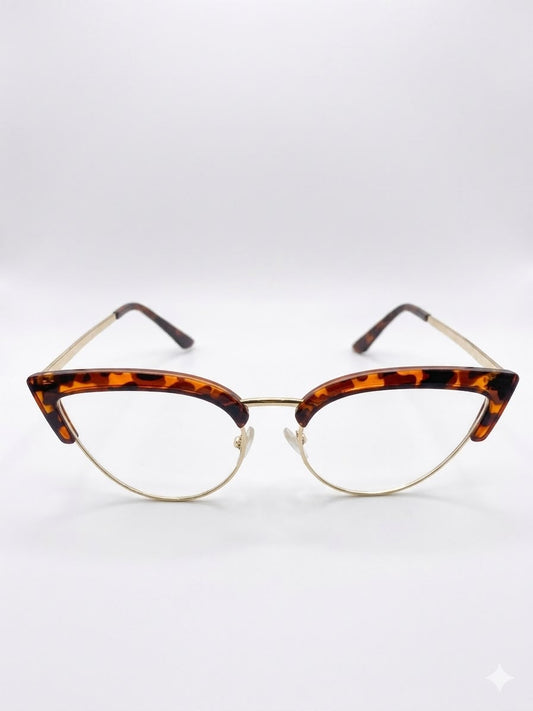 Lentes Oftálmicos Tipo "Cat-Eye" con Marco de Carey y Varillas Metálicas