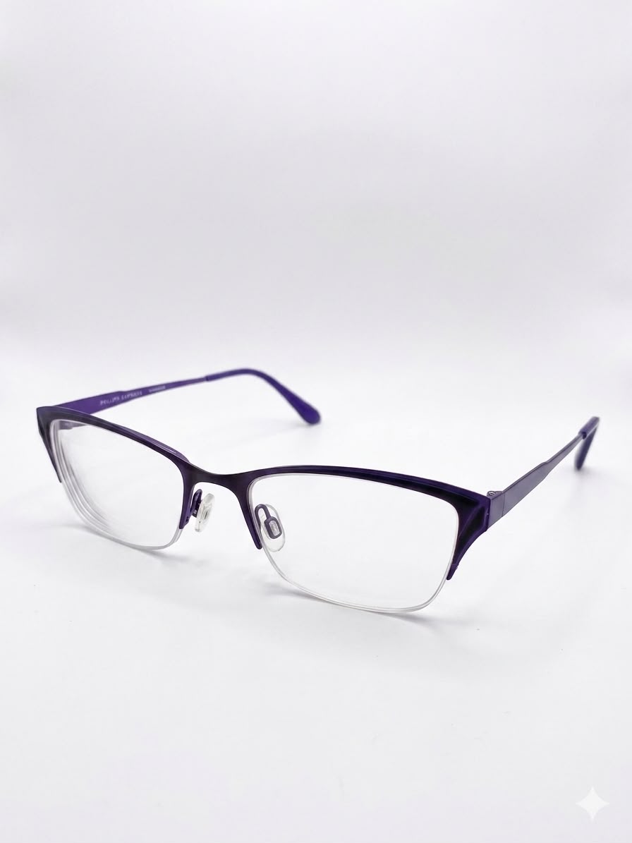 Lentes de lectura con montura superior púrpura y diseño semi-al aire.