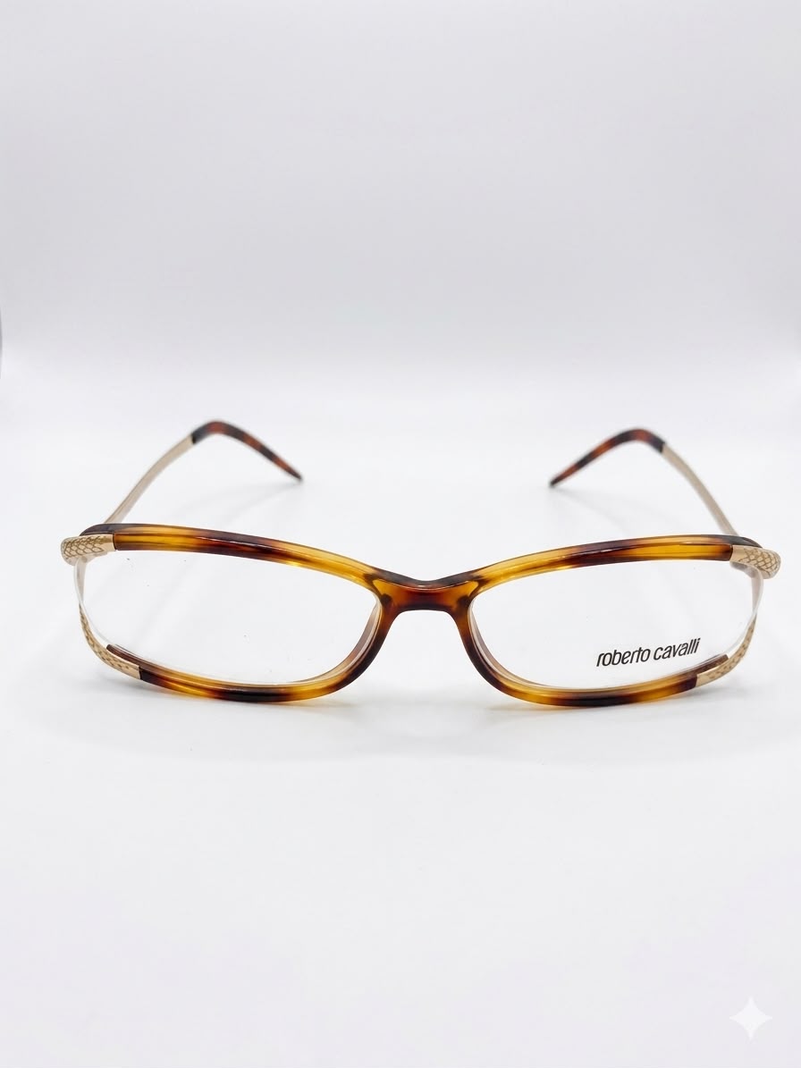 Lentes de Medida Roberto Cavalli – Marco de Carey y Dorado con Patrón de Serpiente