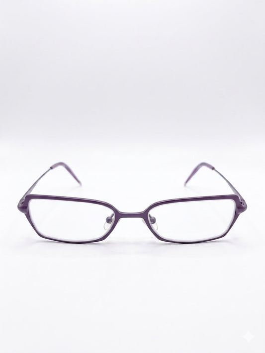 Lentes de marco rectangular en tono morado.
