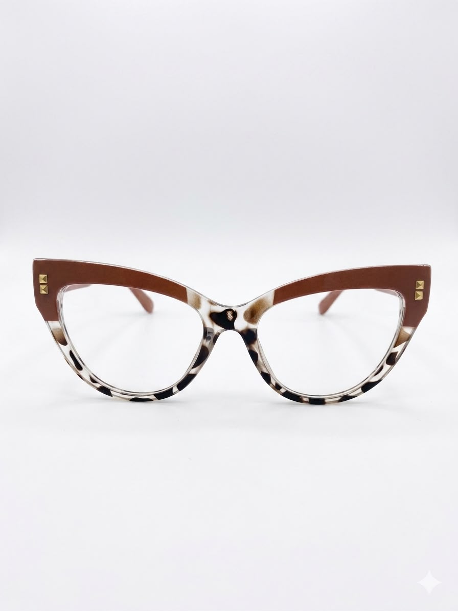 Lentes de Estilo "Cat-Eye" con Estampado Carey y Detalle Metálico