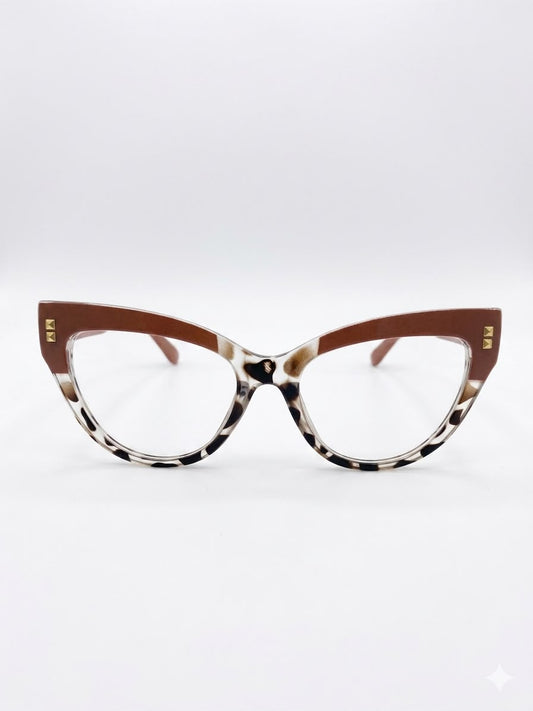 Lentes de Estilo "Cat-Eye" con Estampado Carey y Detalle Metálico
