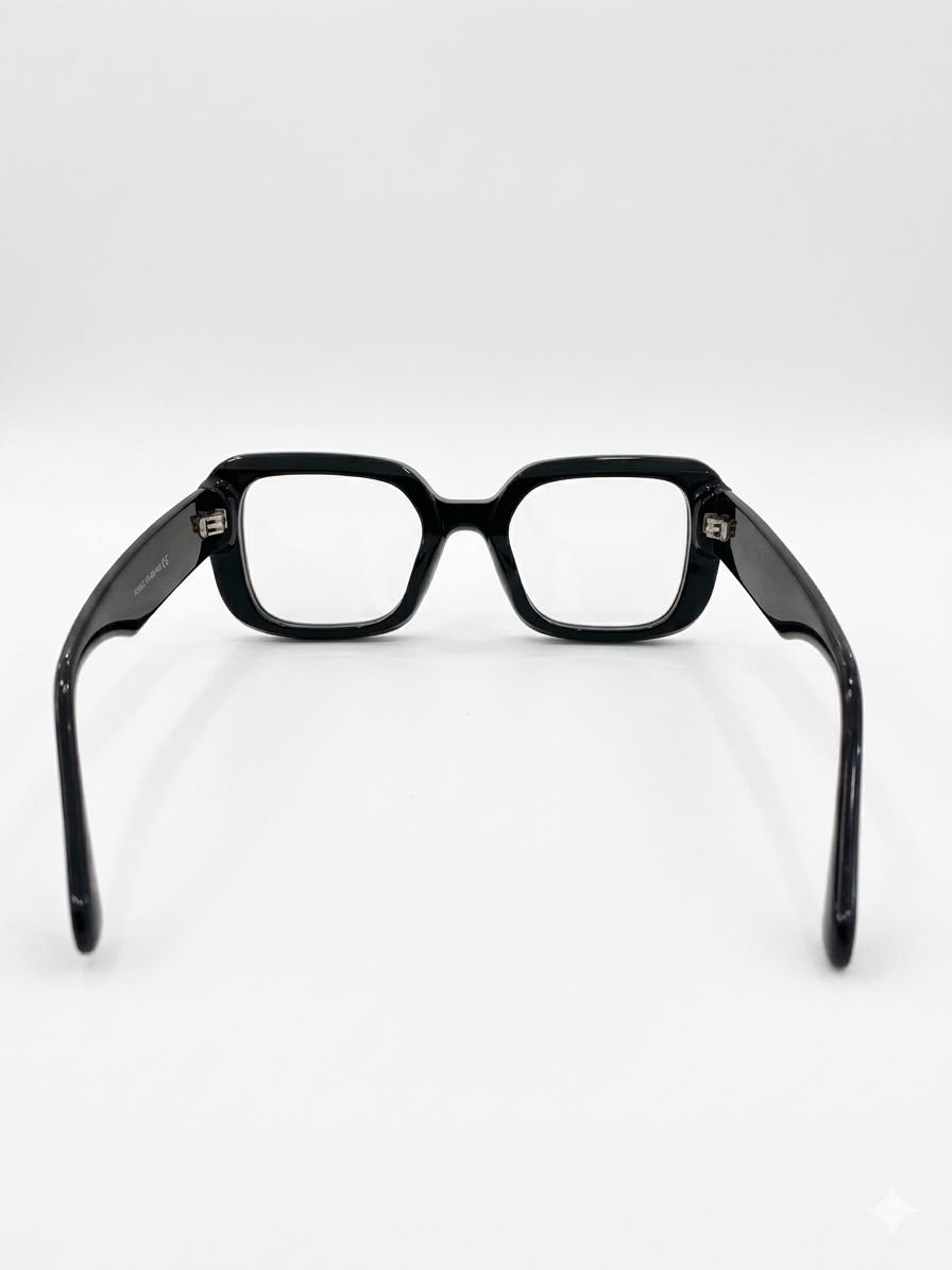 Gafas de Montura Cuadrada de Acetato Negro - Estilo Moderno y Elegante