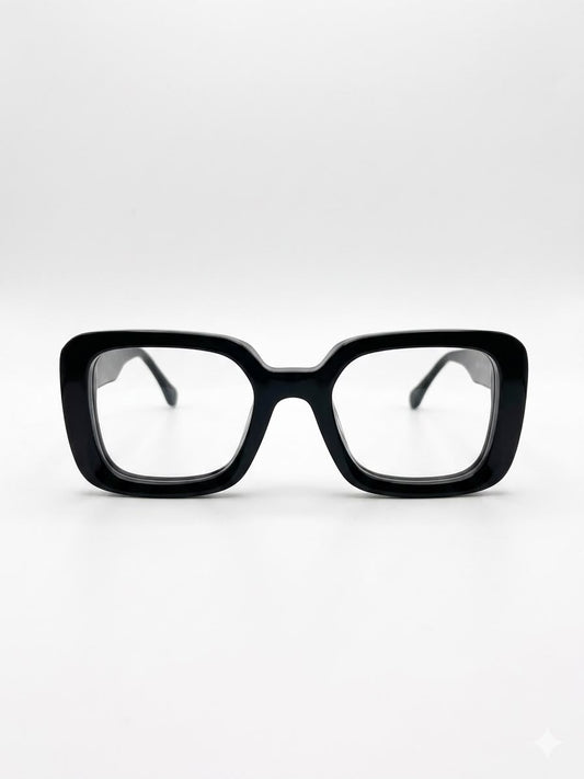 Gafas de Montura Cuadrada de Acetato Negro - Estilo Moderno y Elegante