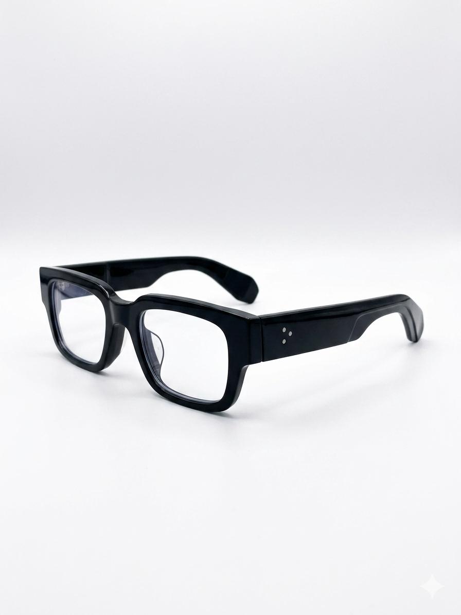 Elegantes lentes de montura cuadrada en color negro.