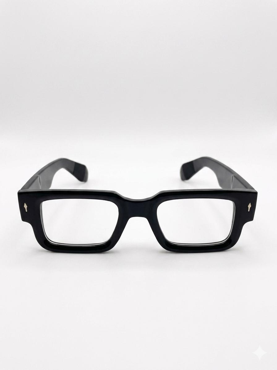 Elegantes lentes de montura cuadrada en color negro.