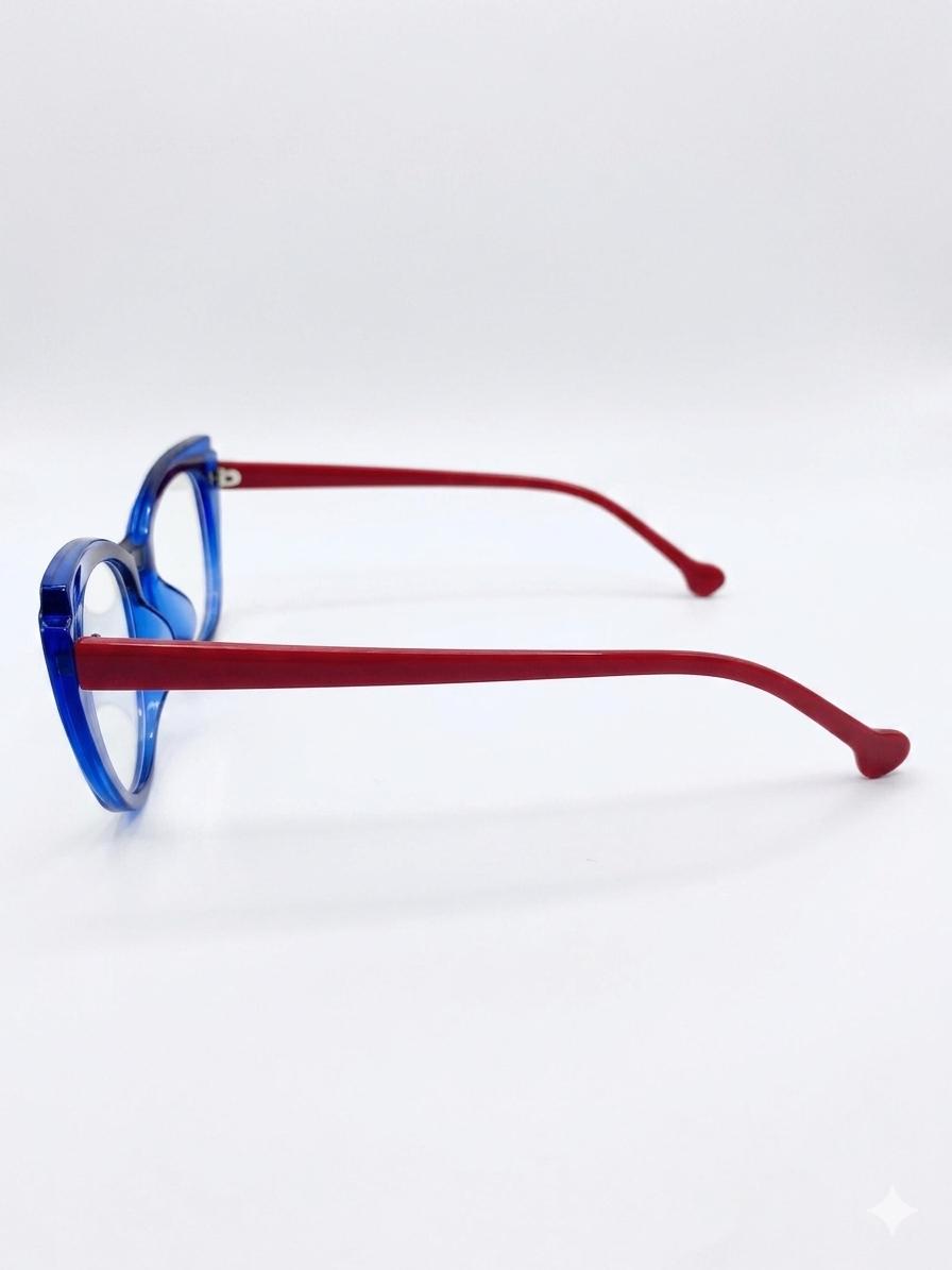 Lentes de diseño bicolor: Marco azul con varillas rojas