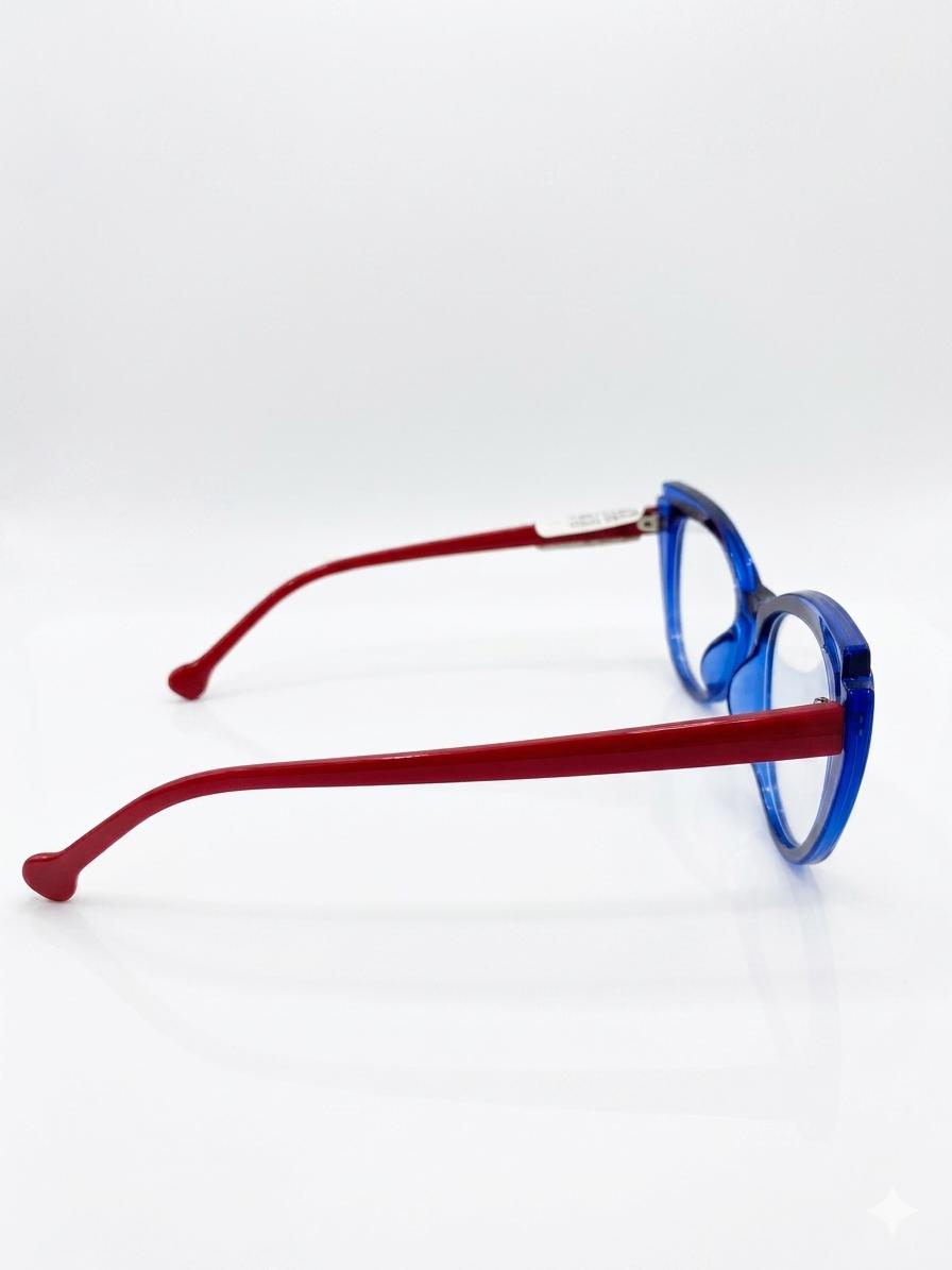Lentes de diseño bicolor: Marco azul con varillas rojas