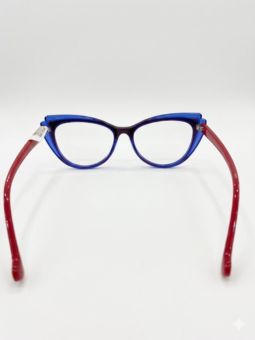 Lentes de diseño bicolor: Marco azul con varillas rojas