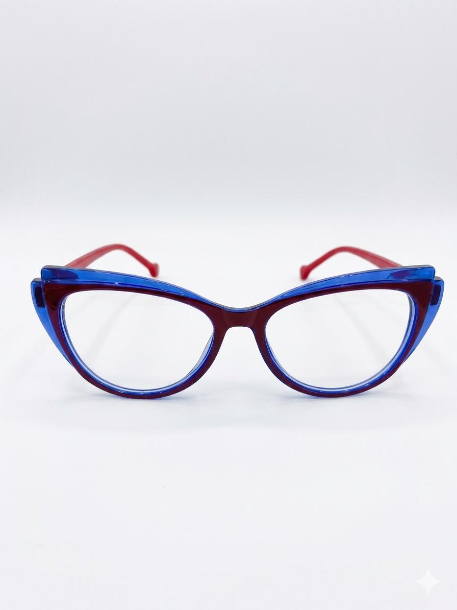Lentes de diseño bicolor: Marco azul con varillas rojas