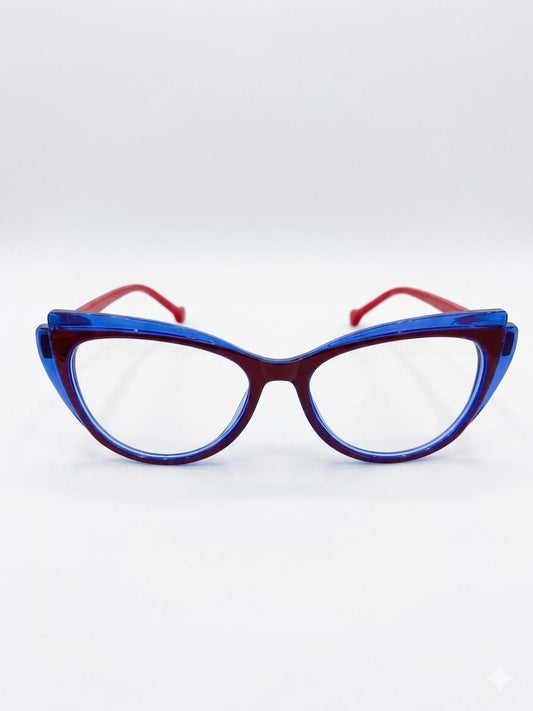 Lentes de diseño bicolor: Marco azul con varillas rojas