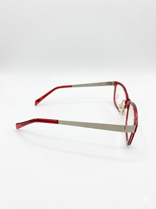 Gafas Oftálmicas Estilo Elegante con Marco Rojo y Varillas Metálicas