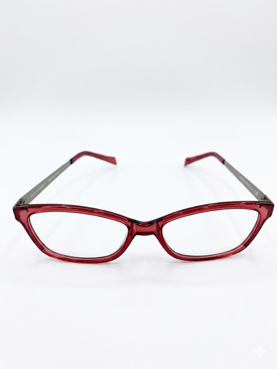 Gafas Oftálmicas Estilo Elegante con Marco Rojo y Varillas Metálicas