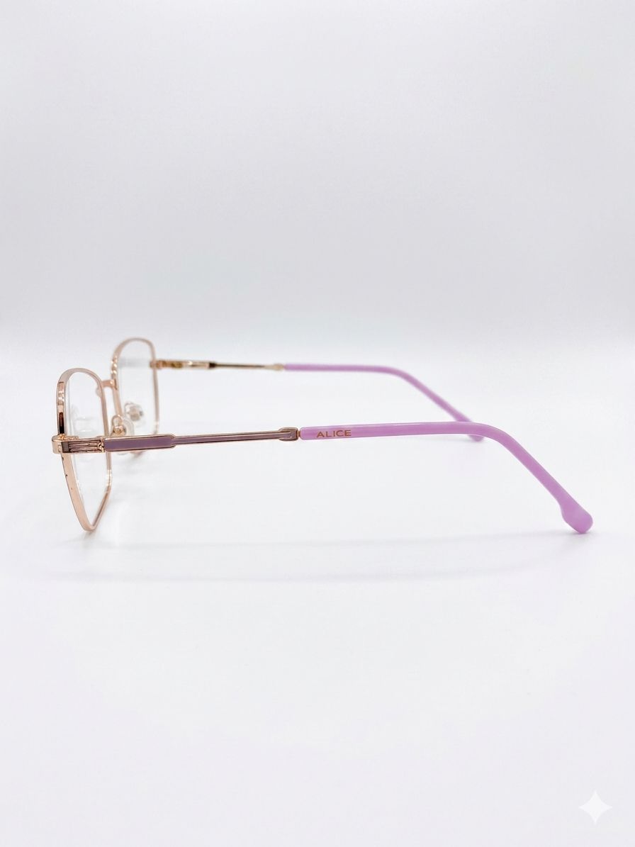 Armazón Oftálmico ALICE en Metal Oro Rosa con Varillas Rosados