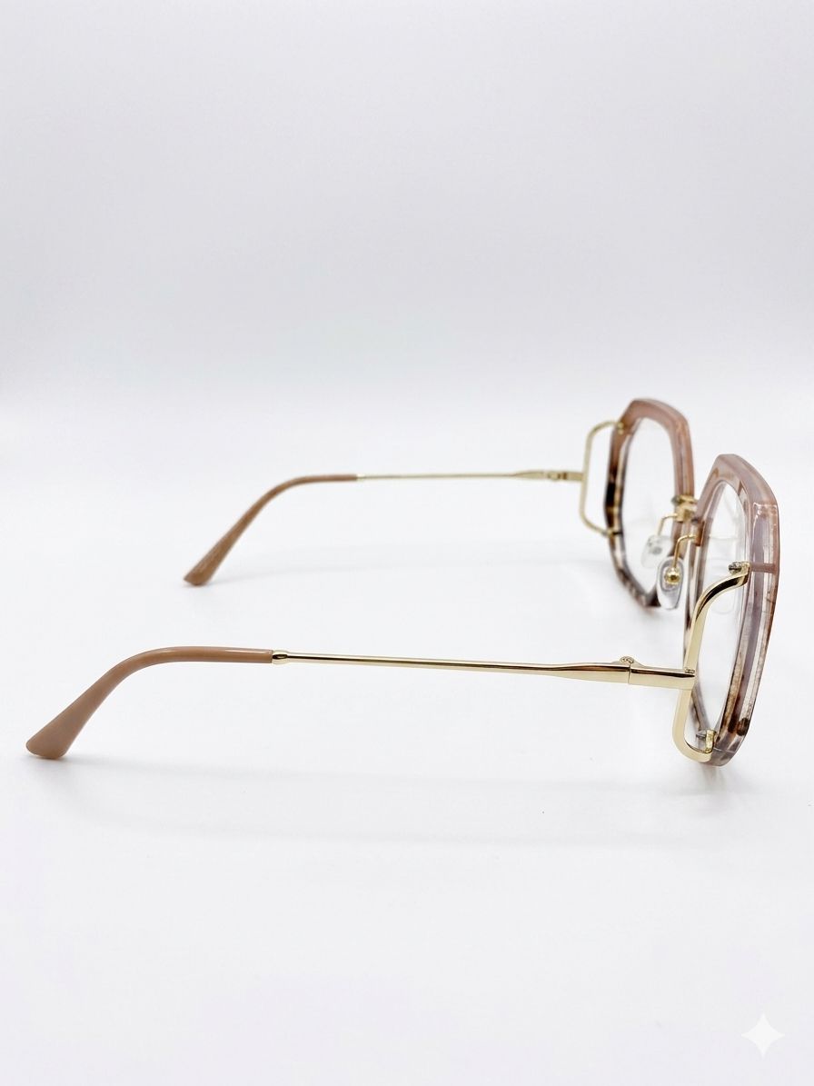 Gafas de Diseño Geométrico con Acabado Carey y Detalles en Metal Dorado