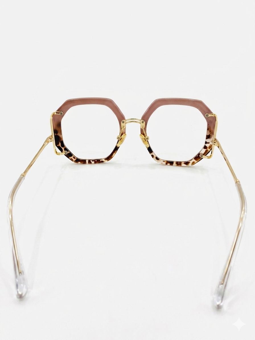 Gafas de Diseño Geométrico con Acabado Carey y Detalles en Metal Dorado