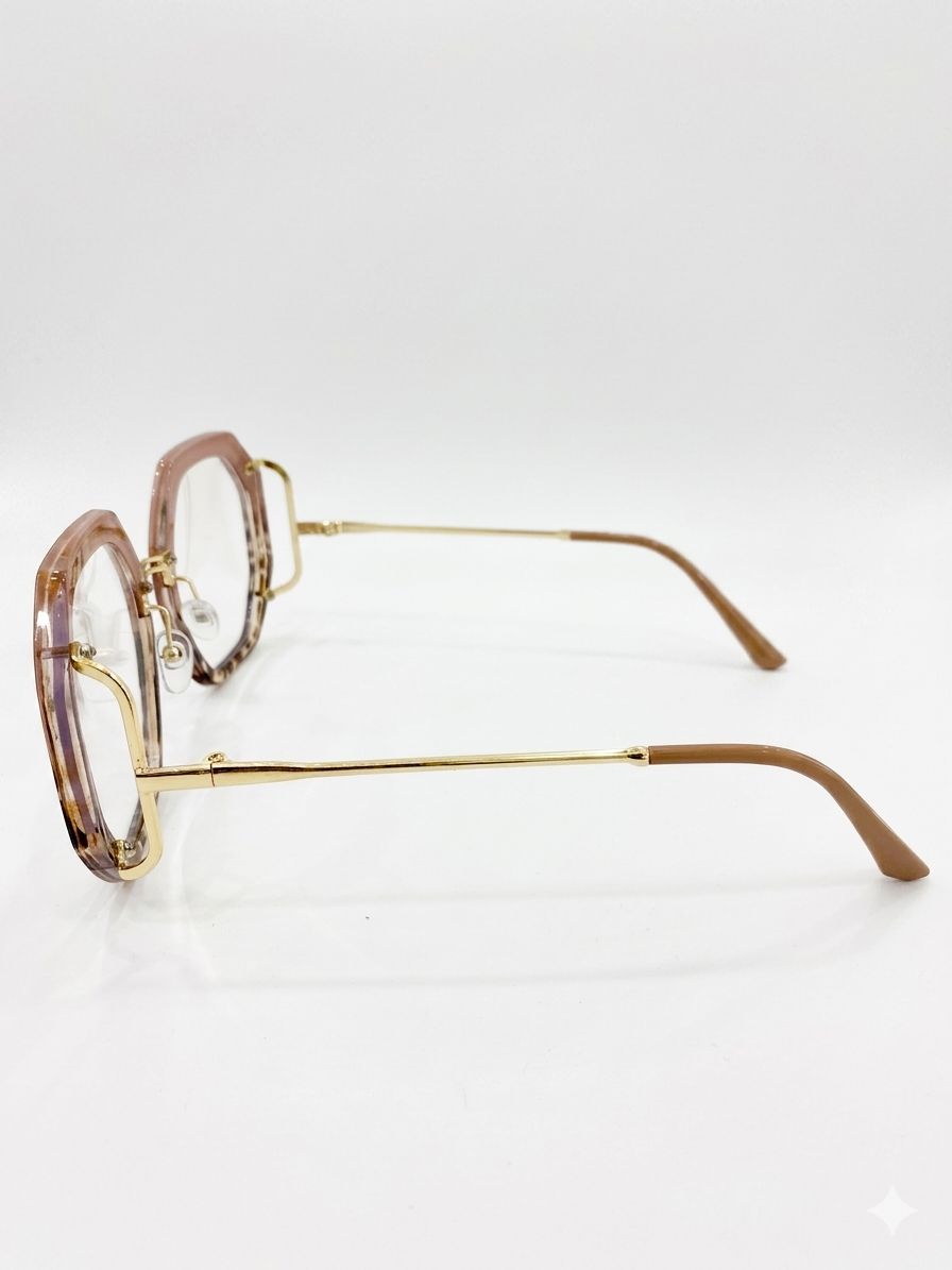 Gafas de Diseño Geométrico con Acabado Carey y Detalles en Metal Dorado