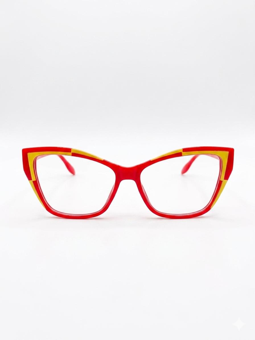 Gafas de Moda con Diseño de Contraste Rojo y Amarillo