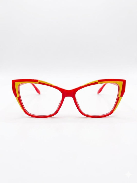 Gafas de Moda con Diseño de Contraste Rojo y Amarillo