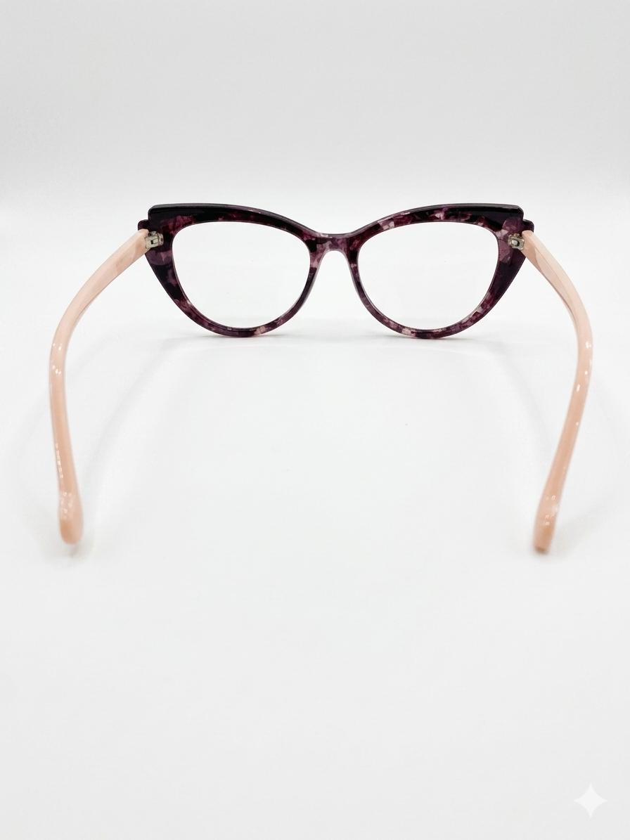 Gafas de diseño "Cat-Eye" con patrón jaspeado y varillas en tono suave