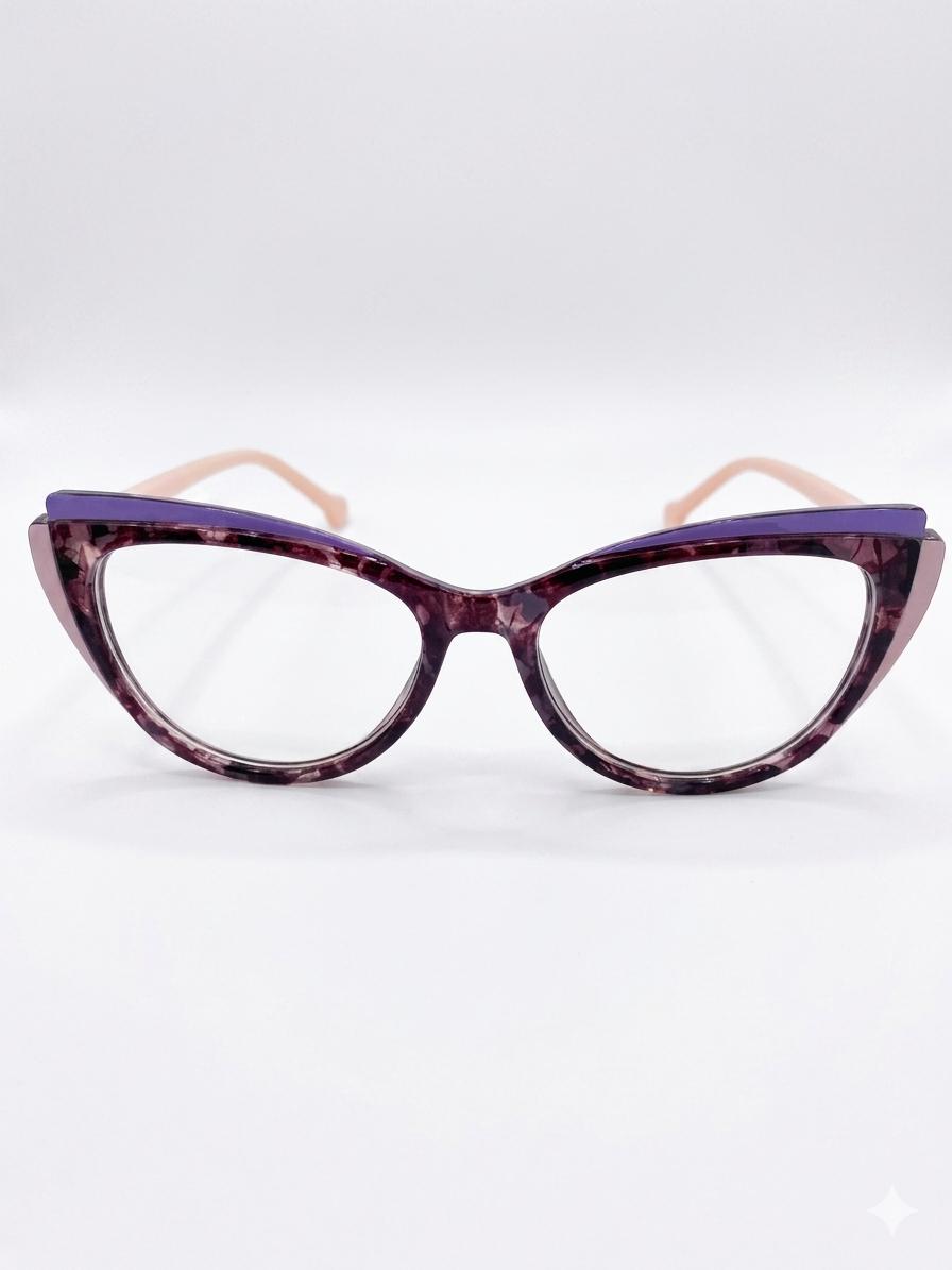 Gafas de diseño "Cat-Eye" con patrón jaspeado y varillas en tono suave