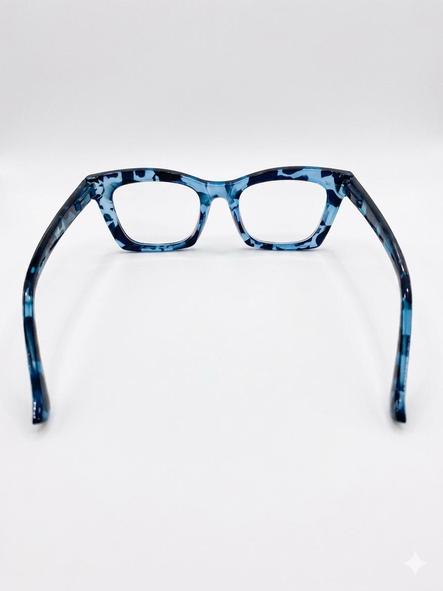 Lentes de lectura con patrón azul jaspeado