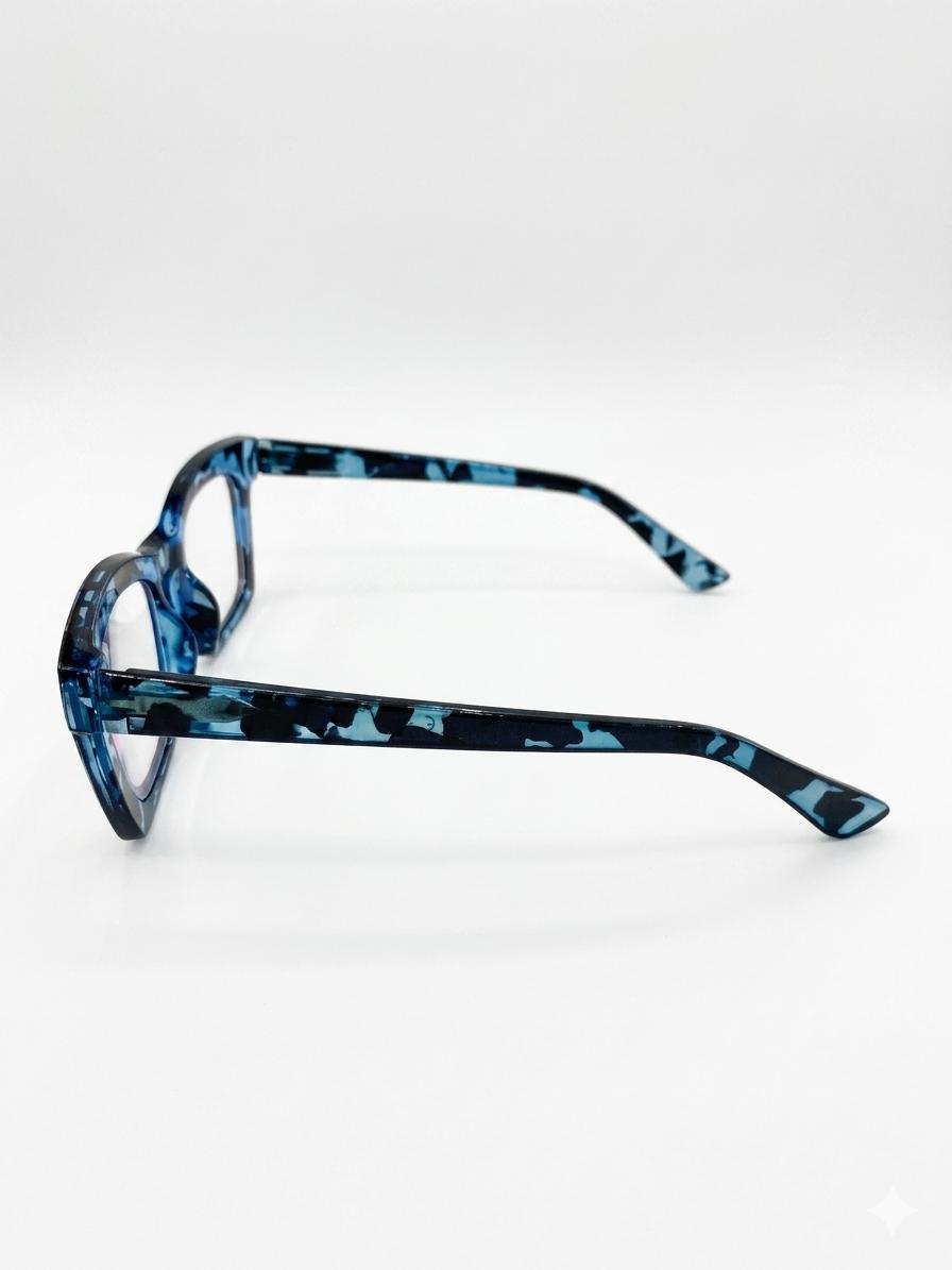 Lentes de lectura con patrón azul jaspeado