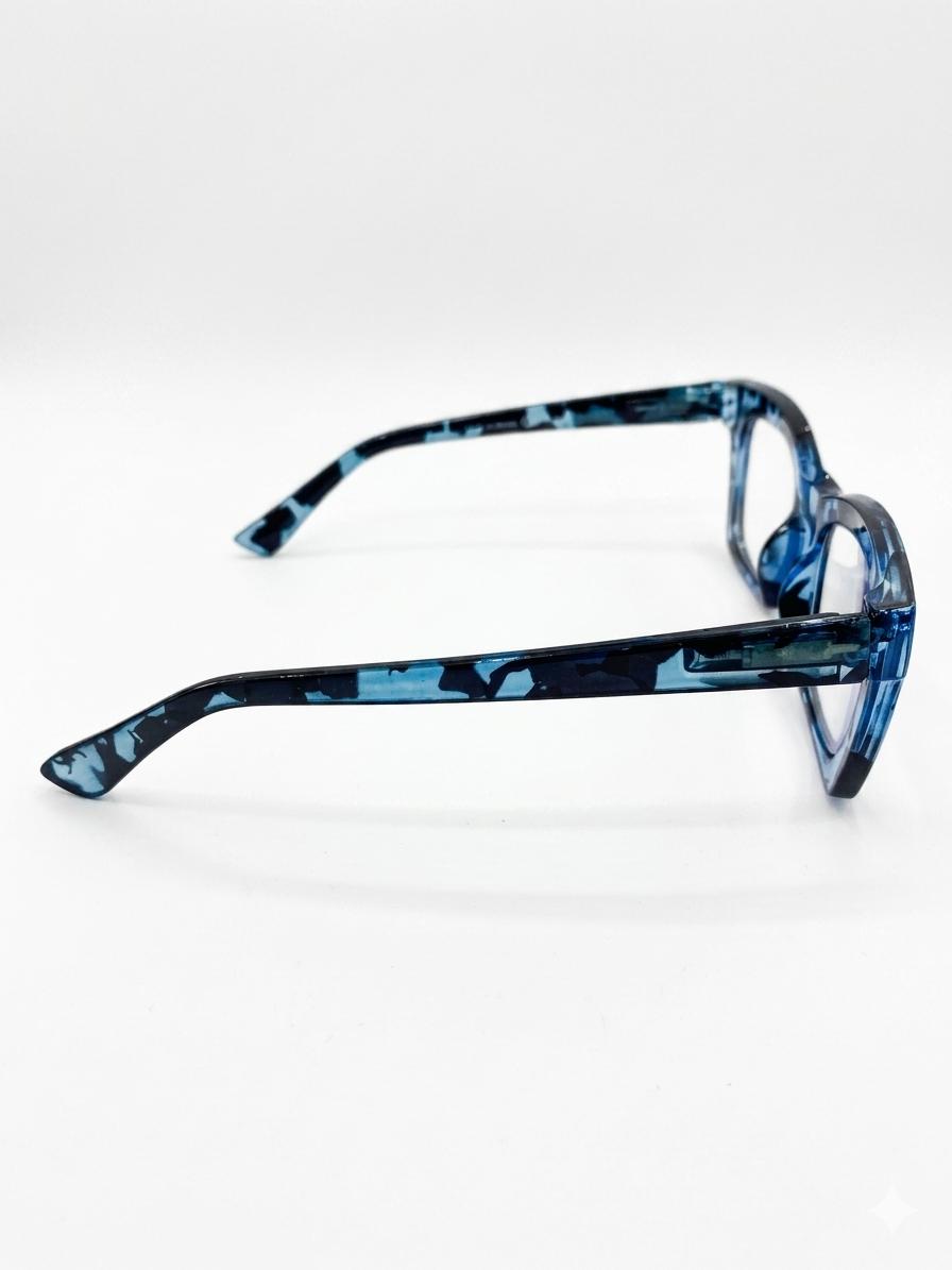 Lentes de lectura con patrón azul jaspeado