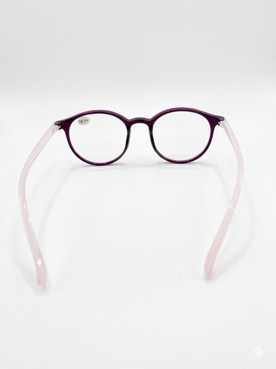Gafas de Lectura con Montura Redonda en Tono Púrpura y Patillas Rosas