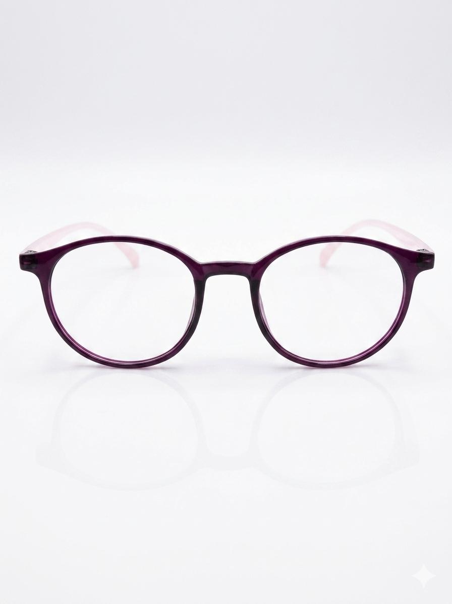 Gafas de Lectura con Montura Redonda en Tono Púrpura y Patillas Rosas