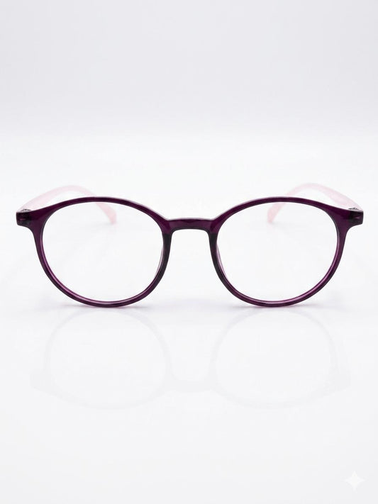 Gafas de Lectura con Montura Redonda en Tono Púrpura y Patillas Rosas